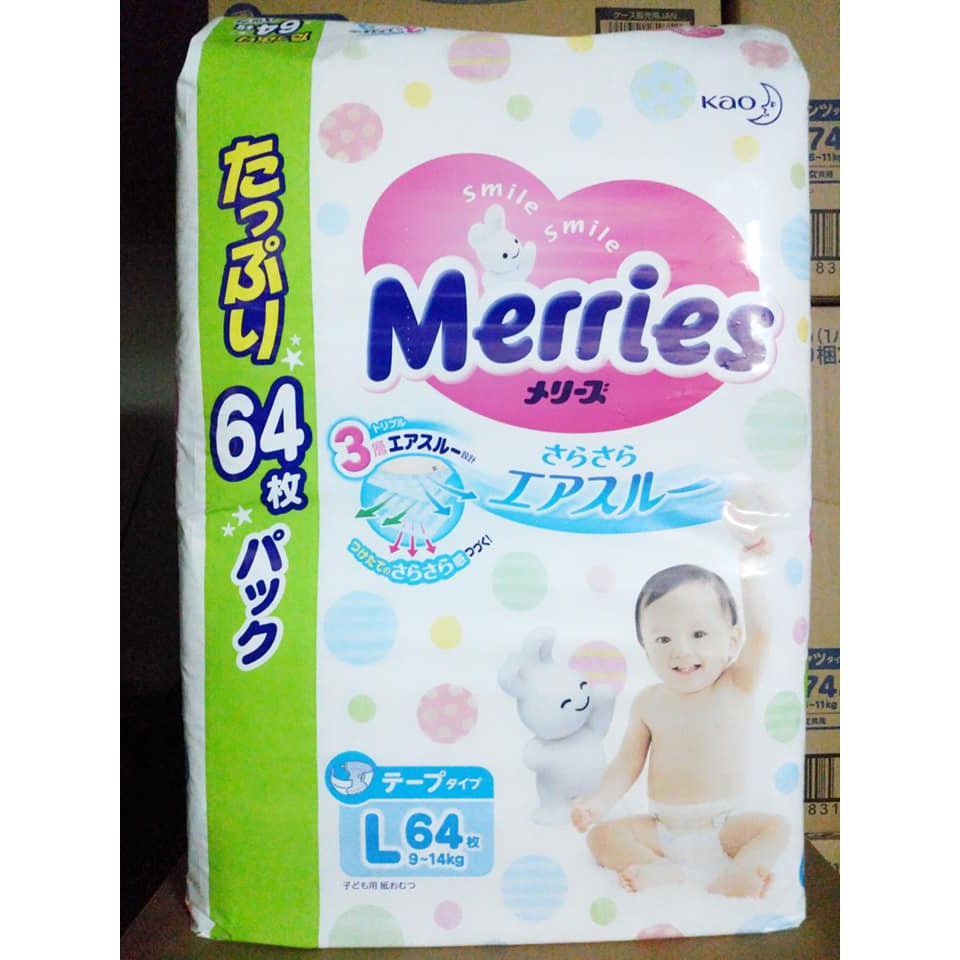 Bỉm Merries jumbo nội địa Nhật size L dán 64 miếng (sale dọn kho nghỉ bán)