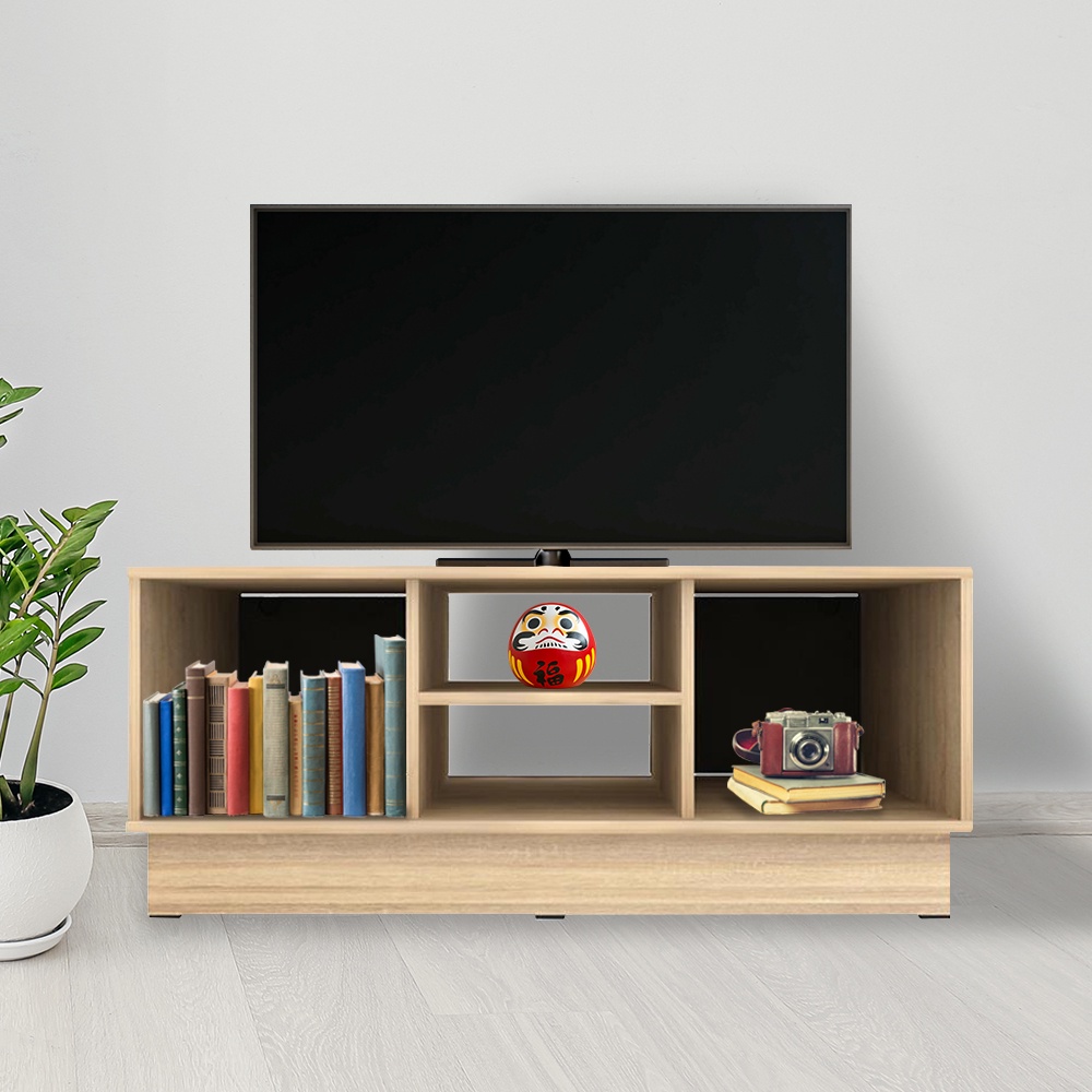 HomeBase ME LIVING Tủ Tivi bằng gỗ ép hai cửa trượt Thái Lan SSUPRA W100XD50XH75cm màu gỗ sồi/xám