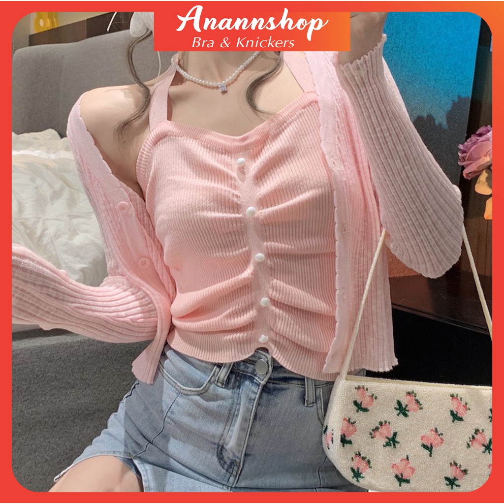 Áo Yếm Hở Lưng Nữ Tính 2 Dây Cotton Len Tăm Ôm Dáng Body Gợi Cảm 0168