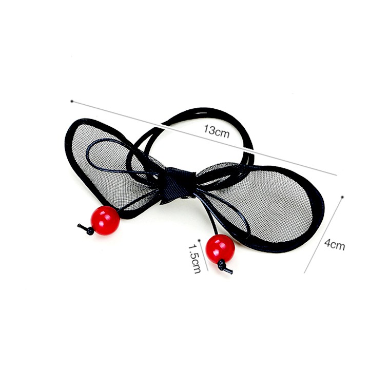 CT114 Cột tóc cherry đỏ nơ lưới đen