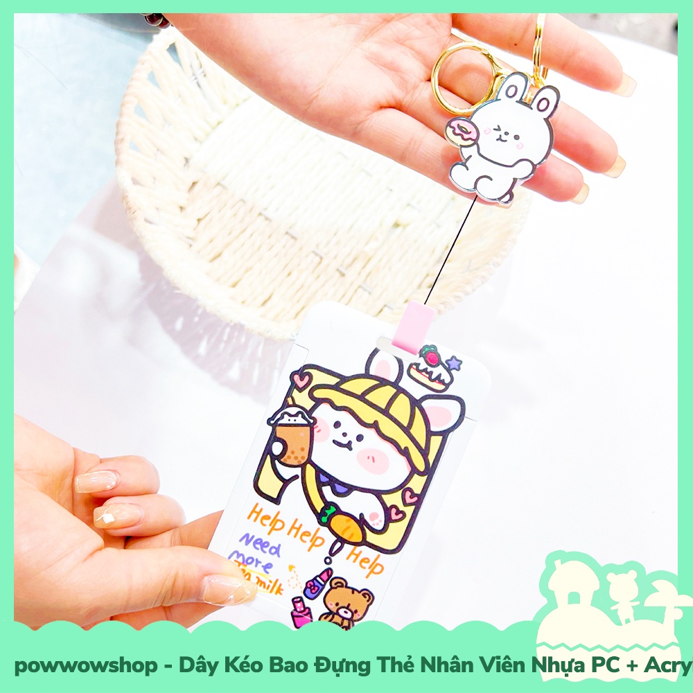 [Sẵn VN - Hỏa Tốc] Dây Kéo Bao Đựng Thẻ Nhân Viên Nhựa PC + Acrylic Mẫu Nhân Vật Hoạt Hình Rabbit Bear Astronaut Space