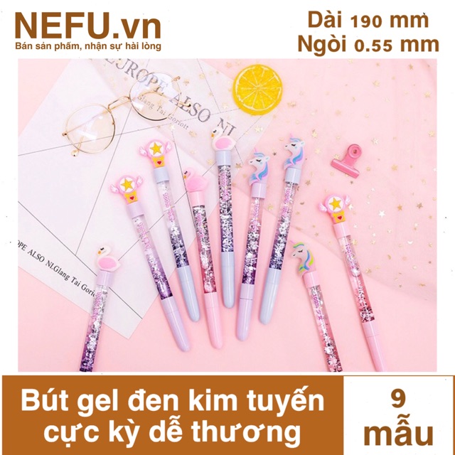 [NEFU] Combo 5 bút bi gel mực đen kim tuyến lấp lánh kỳ lân - thiên nga - ngôi sao thiên thần