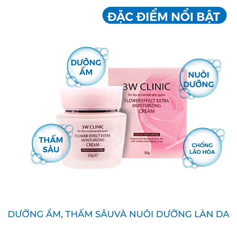 Kem trắng da - Kem dưỡng trắng da dưỡng ẩm chiết xuất từ Hoa Hồng 3W Clinic Hàn Quốc 50ml