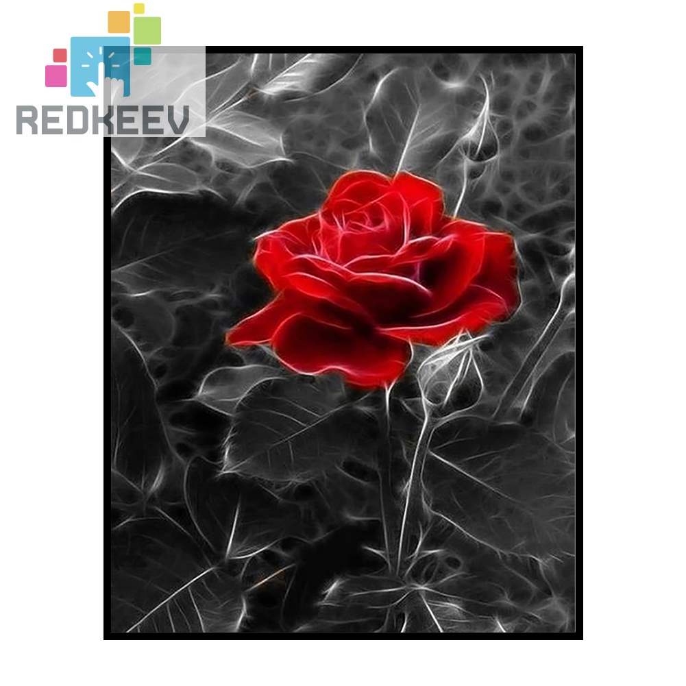 Tranh thêu chữ thập vải canvas 11CT hình hoa hồng tối DIY