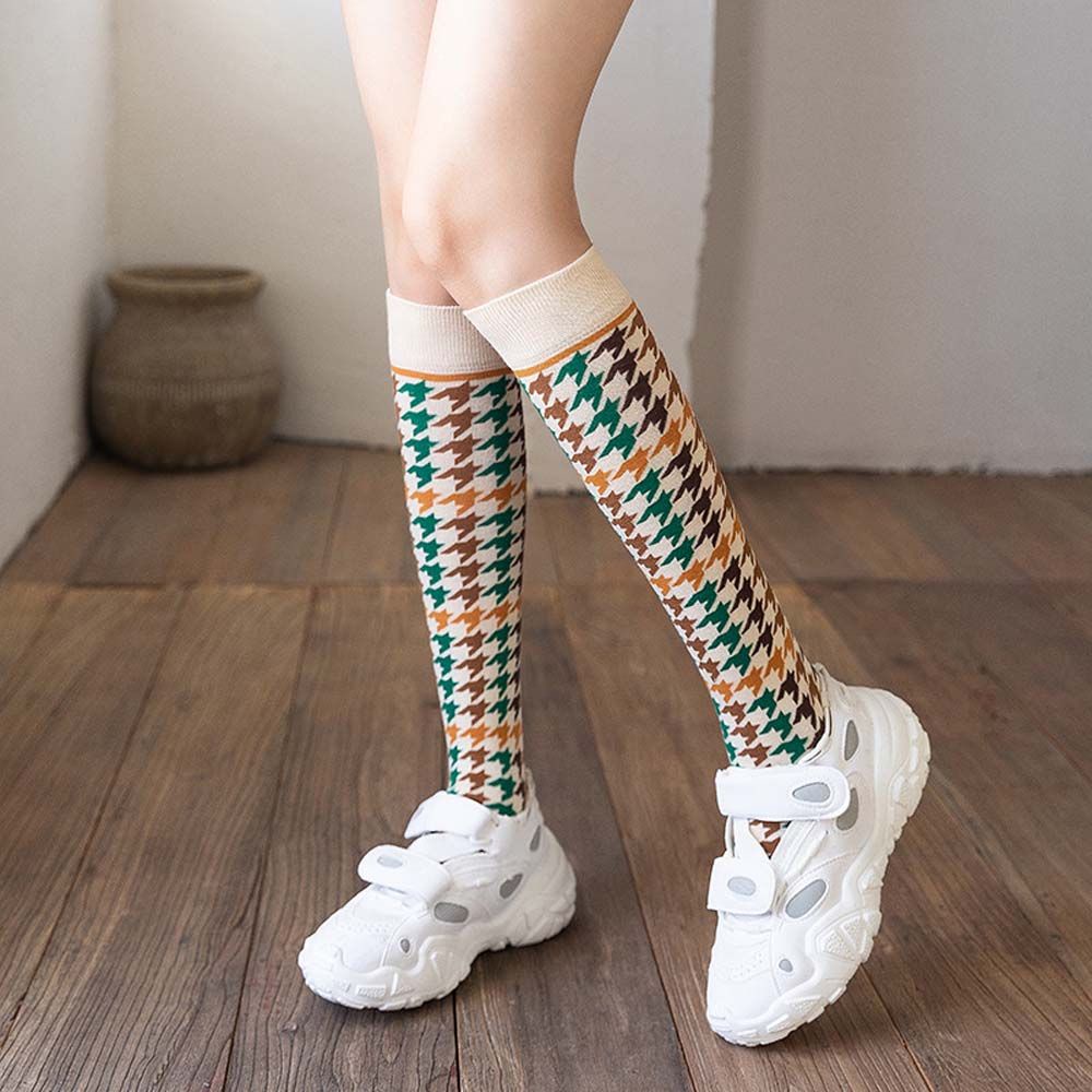 Vớ ống dài co giãn thoải mái in họa tiết caro phong cách Lolita dễ thương cho nữ