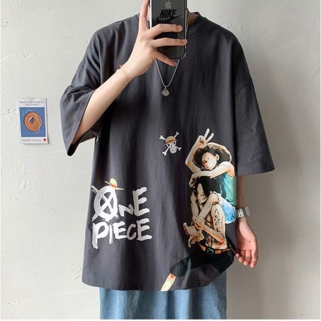 Áo Thun Tay Ngắn Cổ Tròn Dáng Rộng In Hình Luffy ace Thời Trang Đường Phố Dành Cho Nam size M-8XL