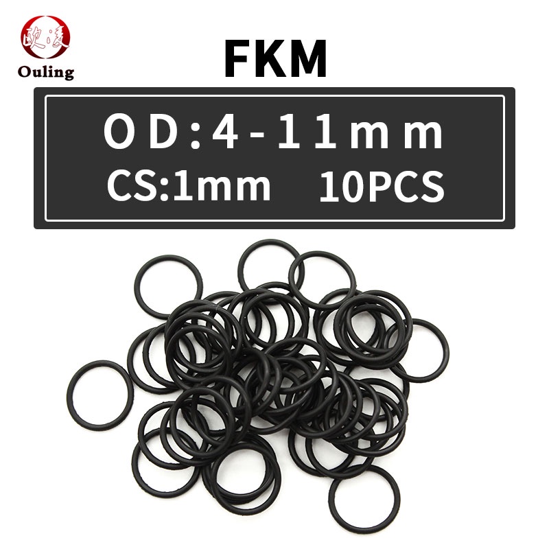 10 CÁI / Lô Vòng đệm cao su Flo Màu đen FKM O Vòng đệm CS 1mm Độ dày OD4 / 5/6/7/8/9/10/11 * 1mm Vòng đệm cao su O-ring Vòng đệm chịu dầu, chịu mài mòn, chịu áp lực , Chống lão hóa và nhiệt độ cao