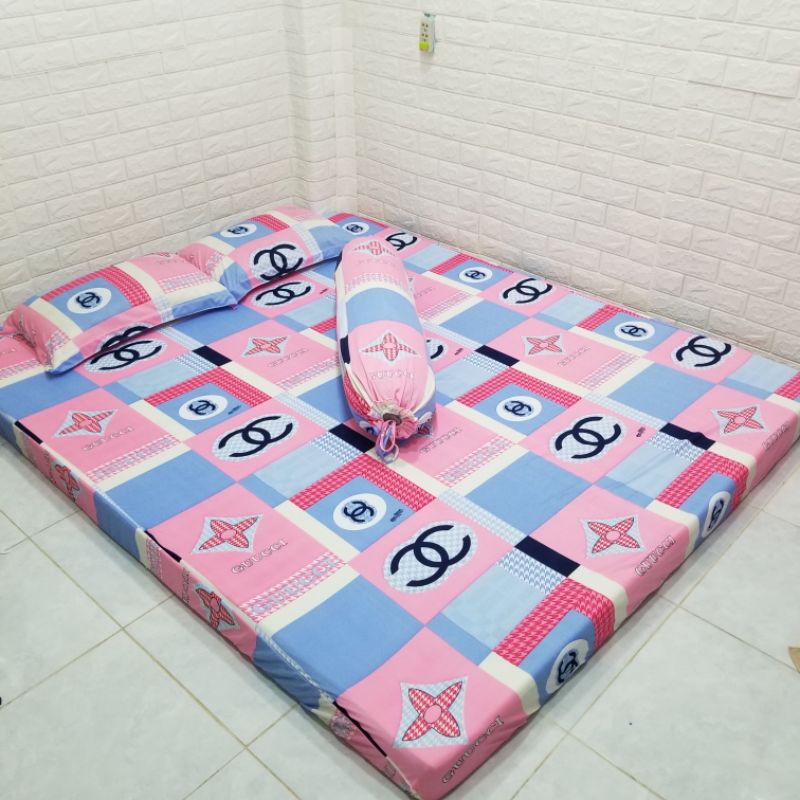 BỘ DRAP  CHANEL THUN HÀN QUỐC  3 màu [ 4 MÓN : 1 GA TRẢI GIƯỜNG, 2 VỎ GỐI NẰM, 1 VỎ GỐI ÔM ].