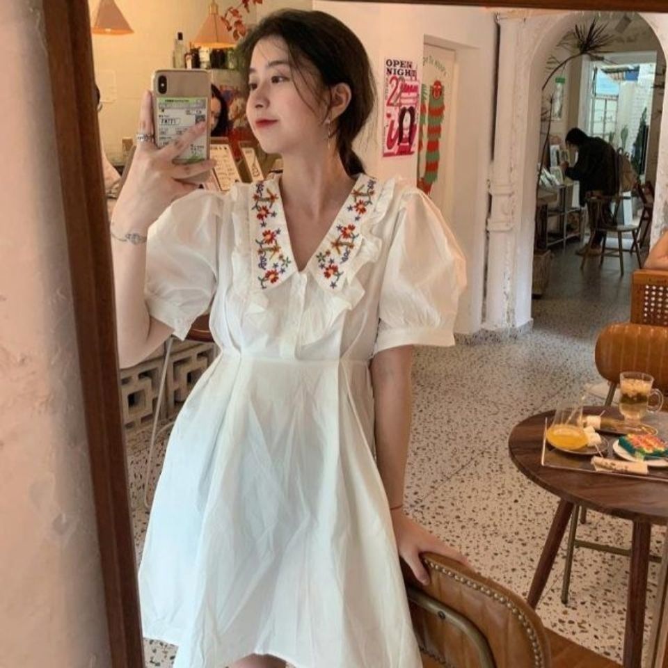 Đầm Tay Ngắn Thắt Cà Vạt Phong Cách Pháp Ngọt Ngào Thời Trang Mùa Hè Mới Cho Nữ 2021 đầm bầu váy nữ váy bé gái váy dài chân váy dài váy nữ chân váy dài