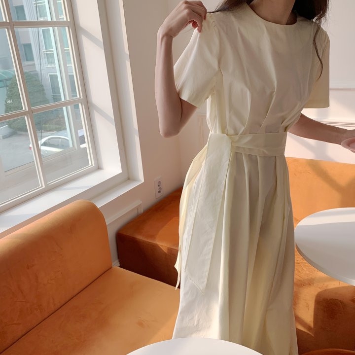 Đầm Tay Lửng Dáng Ôm Xếp Ly Cột Dây Kiểu Pháp Thời Trang Mùa Hè 35380