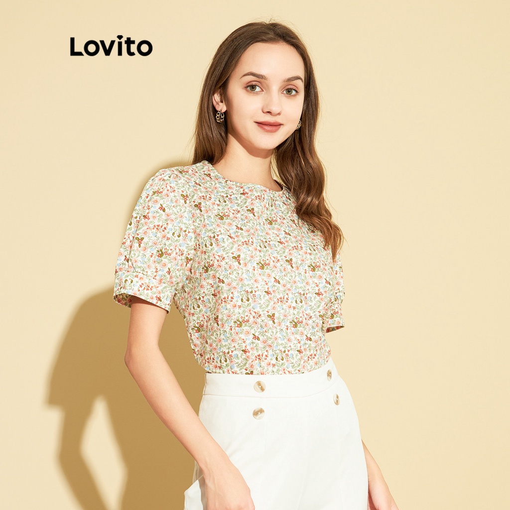 Áo kiểu Lovito nhẹ và thoáng khí hoa sắc nét phong cách thường ngày L25ED016 (nhiều màu)