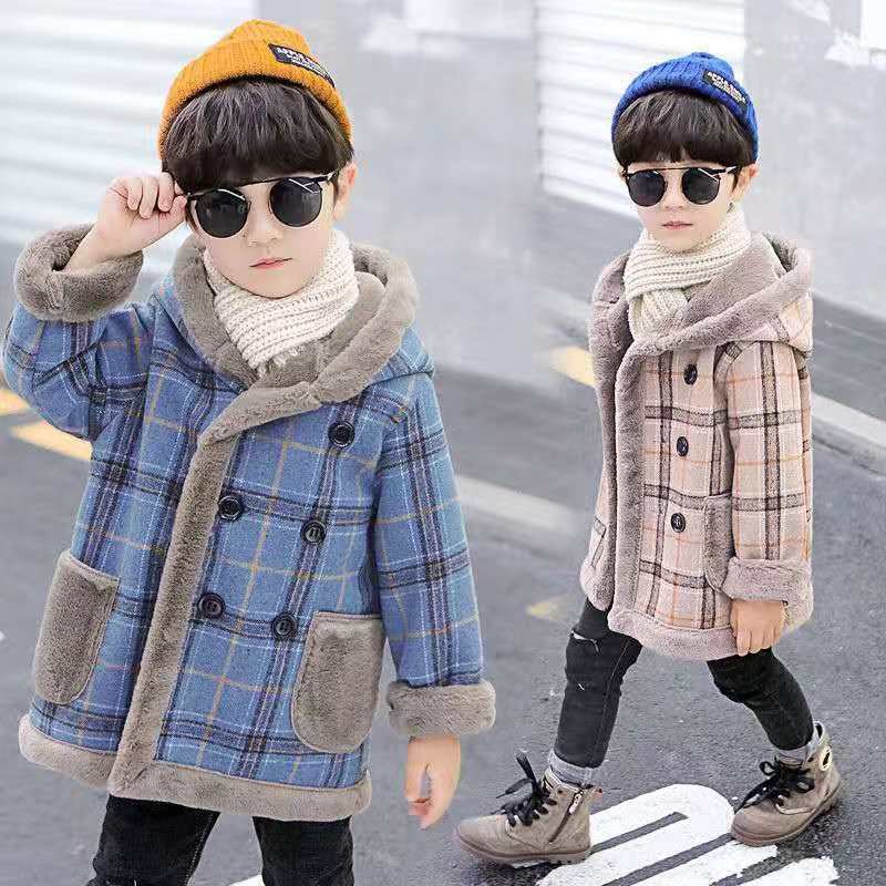 (C304)Áo khoác lông bé trai mũ liền cúc đơm áo hai lớp lông bên trong dày dặn thời trang cute