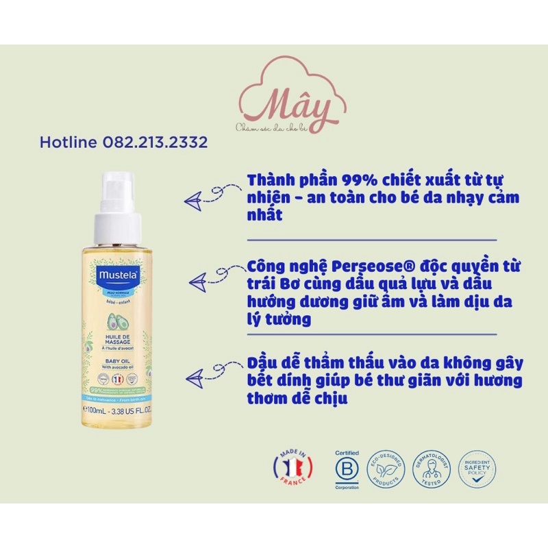 [Nhập khẩu chính hãng] Dầu masage dưỡng ẩm Mustela cho bé sơ sinh, mẹ bầu