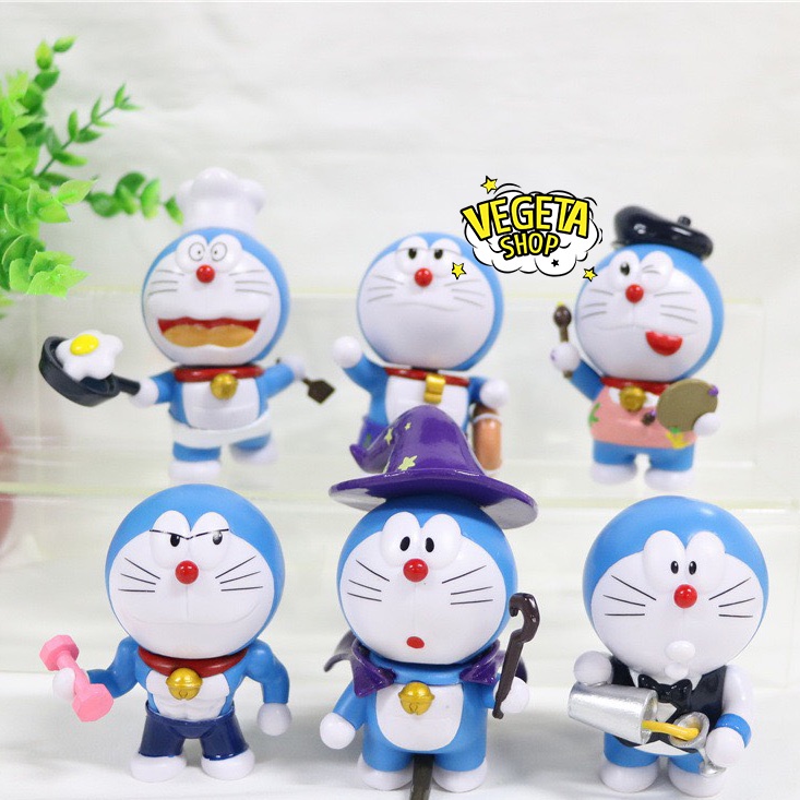 Mô hình Doraemon - 6 tư thế Doremon phù thủy cưỡi chổi đầu bếp nấu ăn pha chế tập tạ thể hình họa sĩ cứu hộ bãi biển