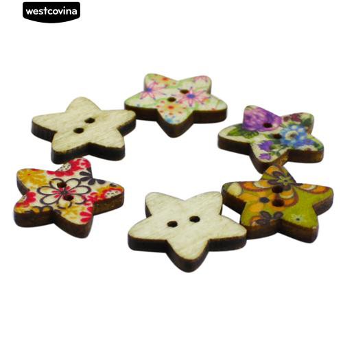 Set 100 nút gỗ họa tiết hình ngôi sao dùng làm đồ thủ công