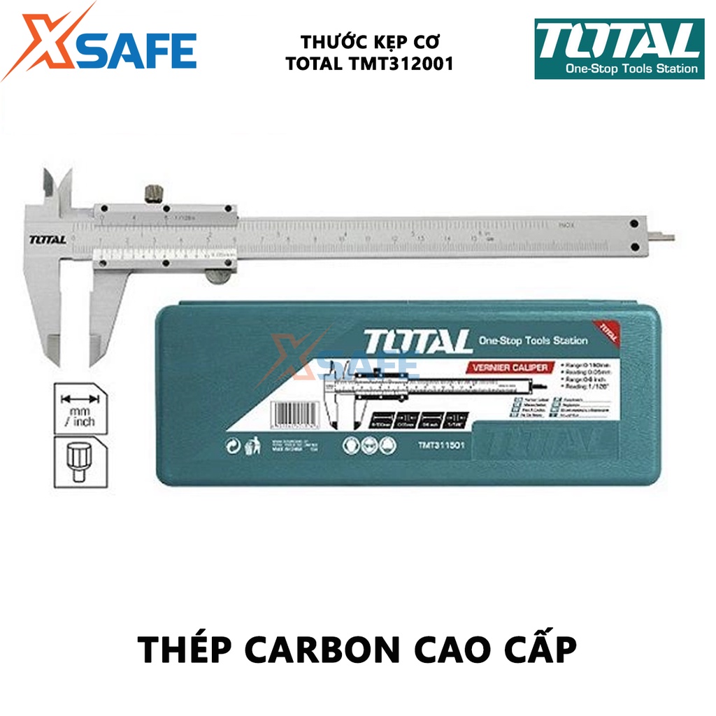 Thước kẹp cơ 200mm TOTAL TMT312001 chất liệu thép carbon, đóng gói bằng hộp nhựa - [XSAFE]