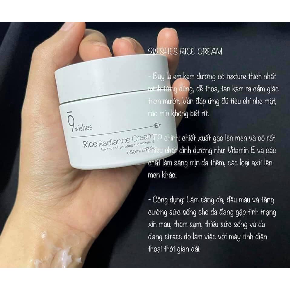 Kem dưỡng ẩm, trắng da chiết xuất từ gạo 9wishes rice radiance cream
