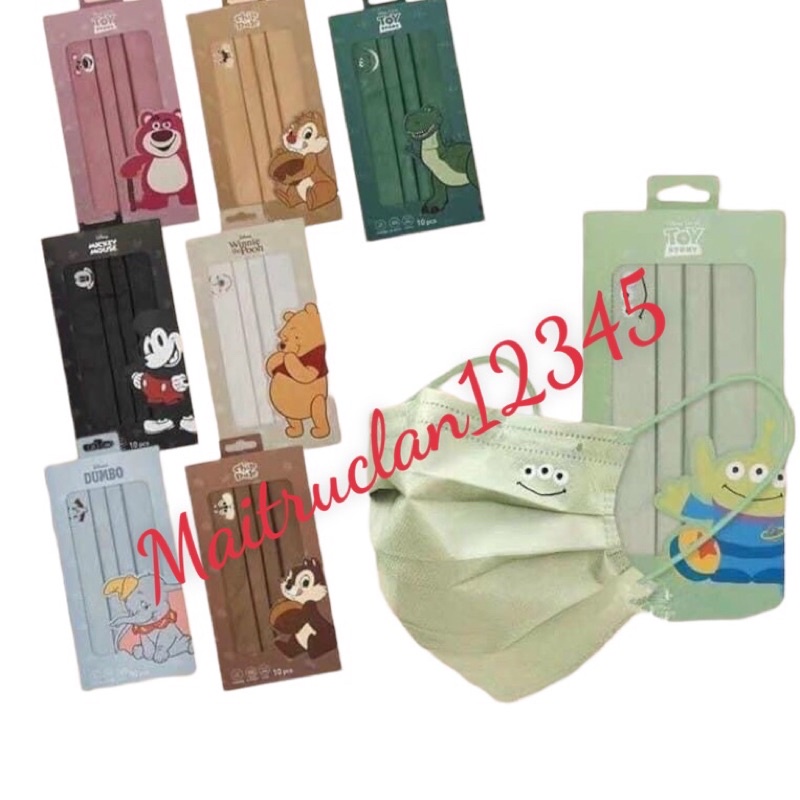 Túi 10 Khẩu trang hình Disney nhiều màu đẹp