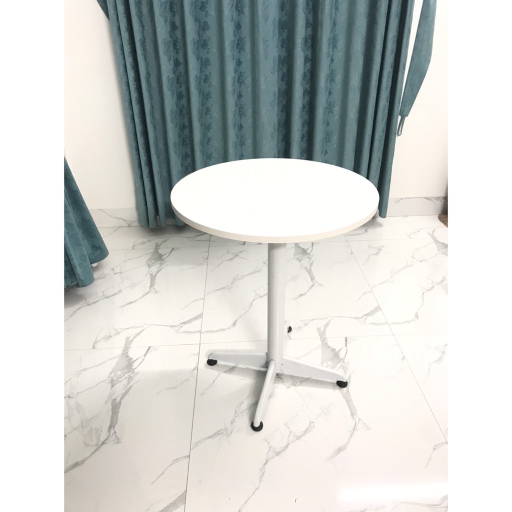 Bàn Tròn Cafe Eames Chân Trụ Sắt Mặt Gỗ MDF Màu Đen - Trắng - Vân Gỗ