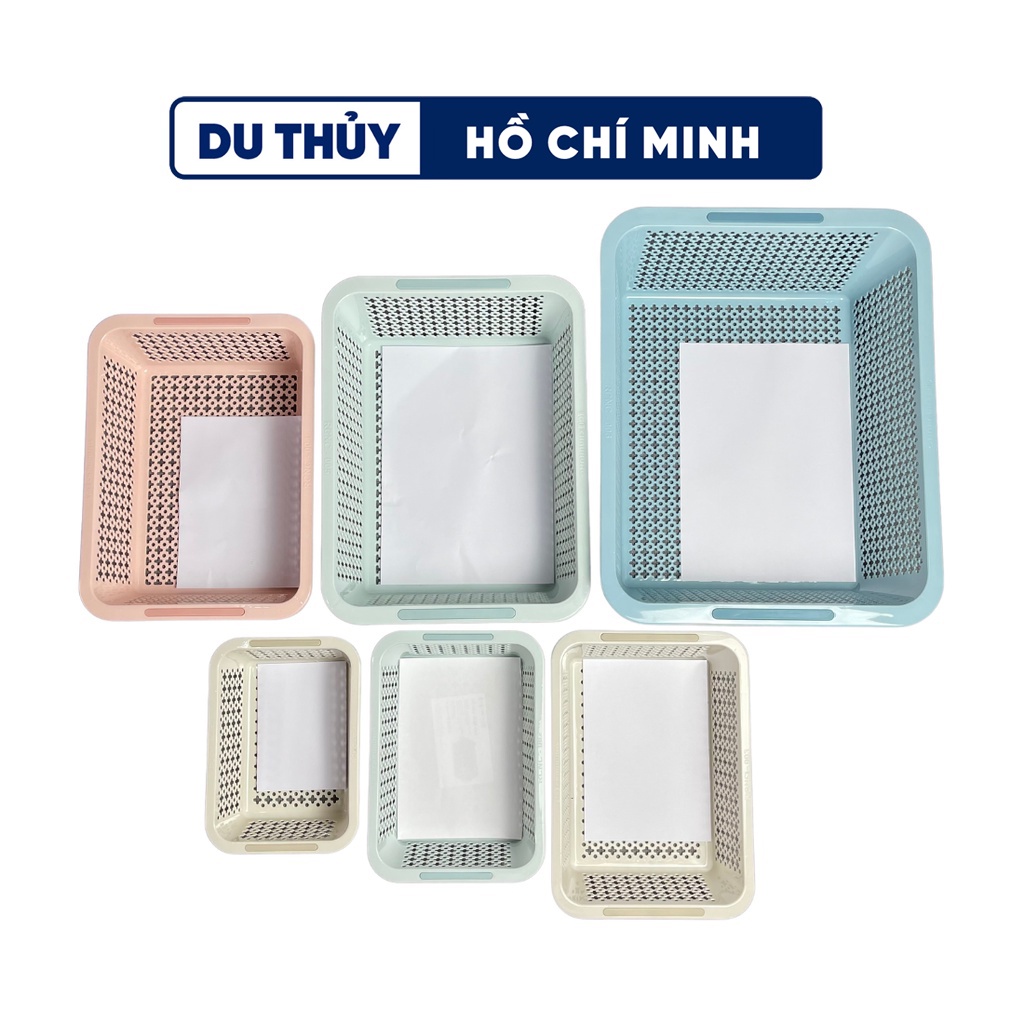 Rổ nhựa chữ nhật cao cấp màu pastel Hàn Quốc, nhựa nguyên sinh kháng khuẩn Ag+ thương hiệu Châu Hưng