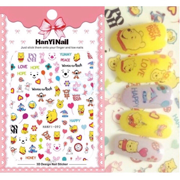 Miếng Dán Móng Tay 3D Nail Sticker Hoạt Hình Hoạ Tiết chú Gấu Pooh Hanyi092