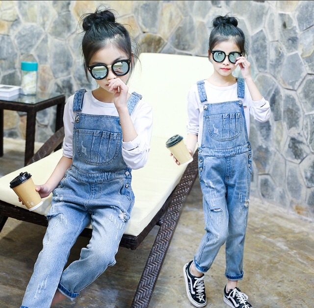 Quần yếm jean bé gái 4-14 tuổi TQ01