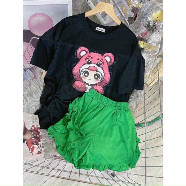 set bộ đùi cậu bé đội nón gấu xinh quần short bèo chất coton đẹp