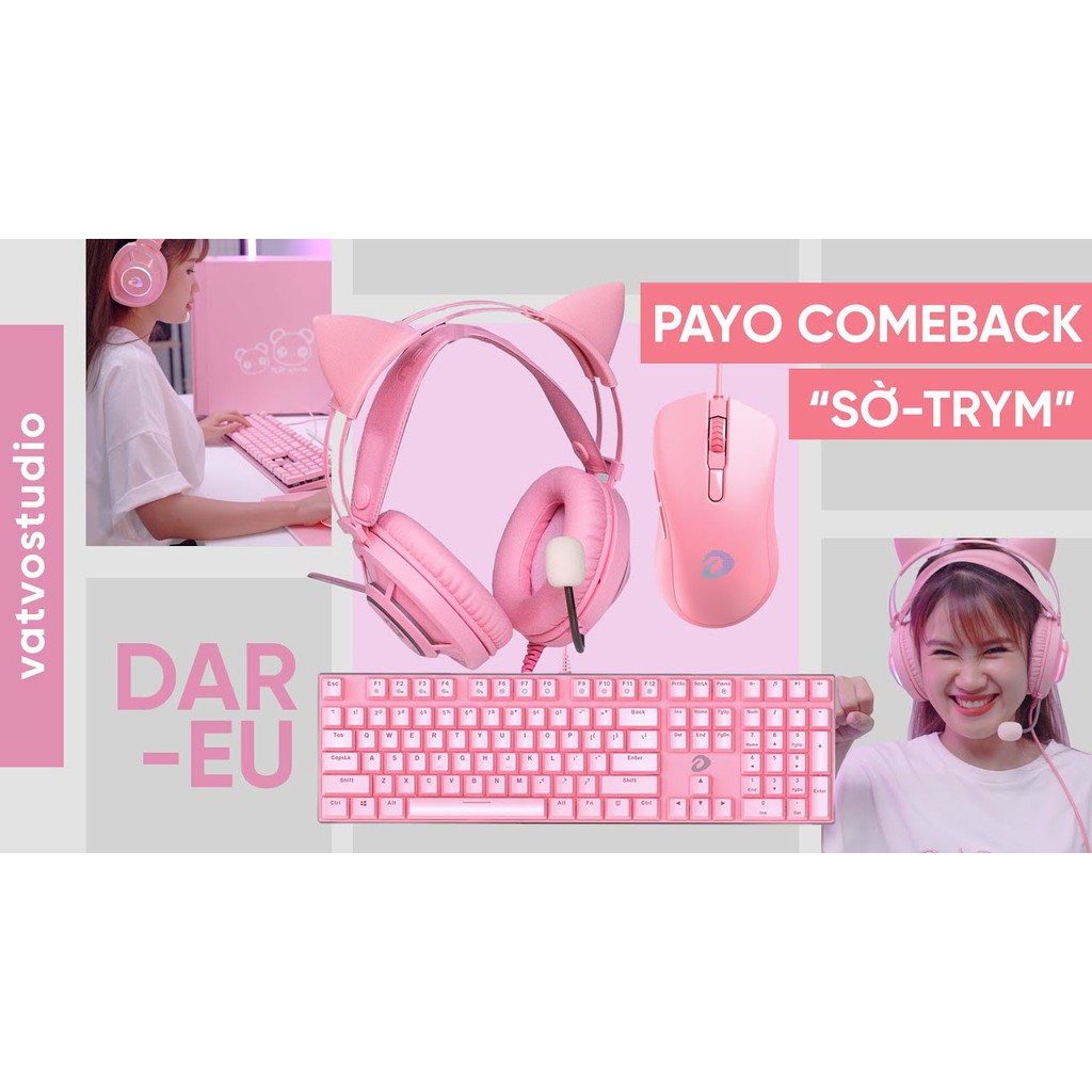 Combo bộ bàn phím chuột không dây màu hồng Dareu kèm Tai nghe gaming hồng Chính Hãng - TẶNG BÀN DI HỒNG 30x80