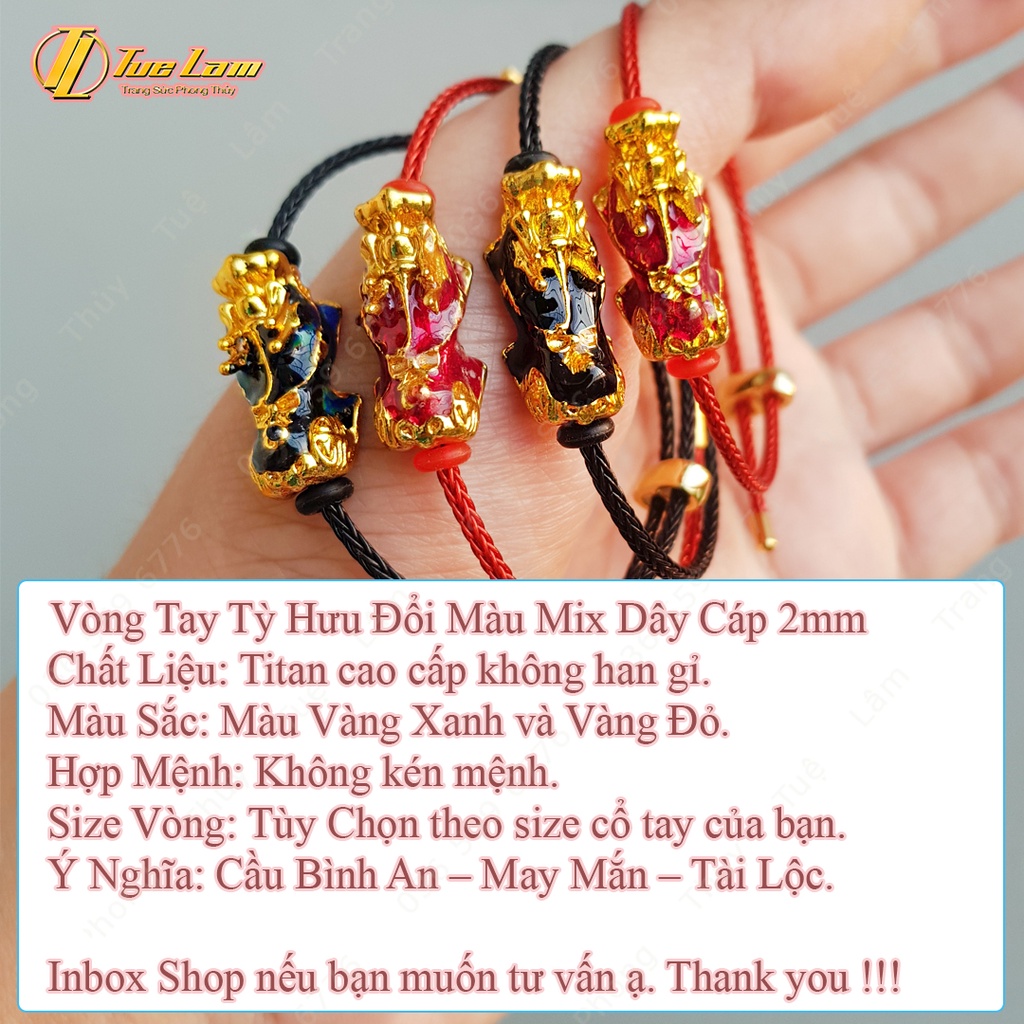 Vòng tay tỳ hưu tài lộc đổi màu mix dây cáp 2mm bền đẹp - Tuệ Lâm