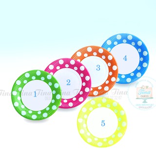 Đĩa giấy sinh nhật (bộ 10c) viền bi 17cm/5 màu có bọc màng pet chống ướt bề mặt