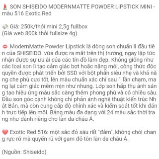 Son Shiseido Mini 2,5g__ ĐỎ ( 3 LOẠI )