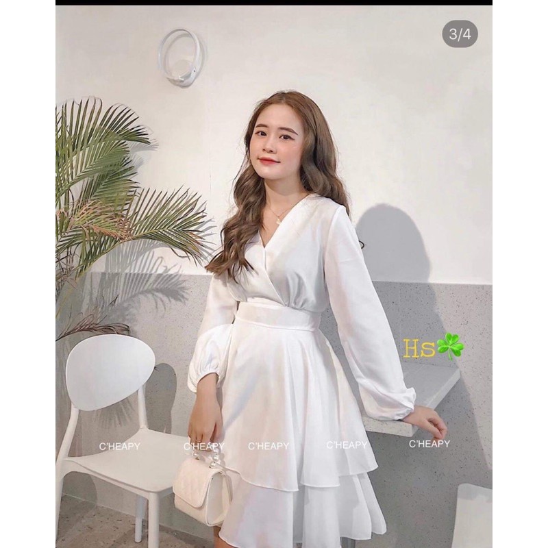 Váy hai tầng cổ chéo tay dài HSU1
