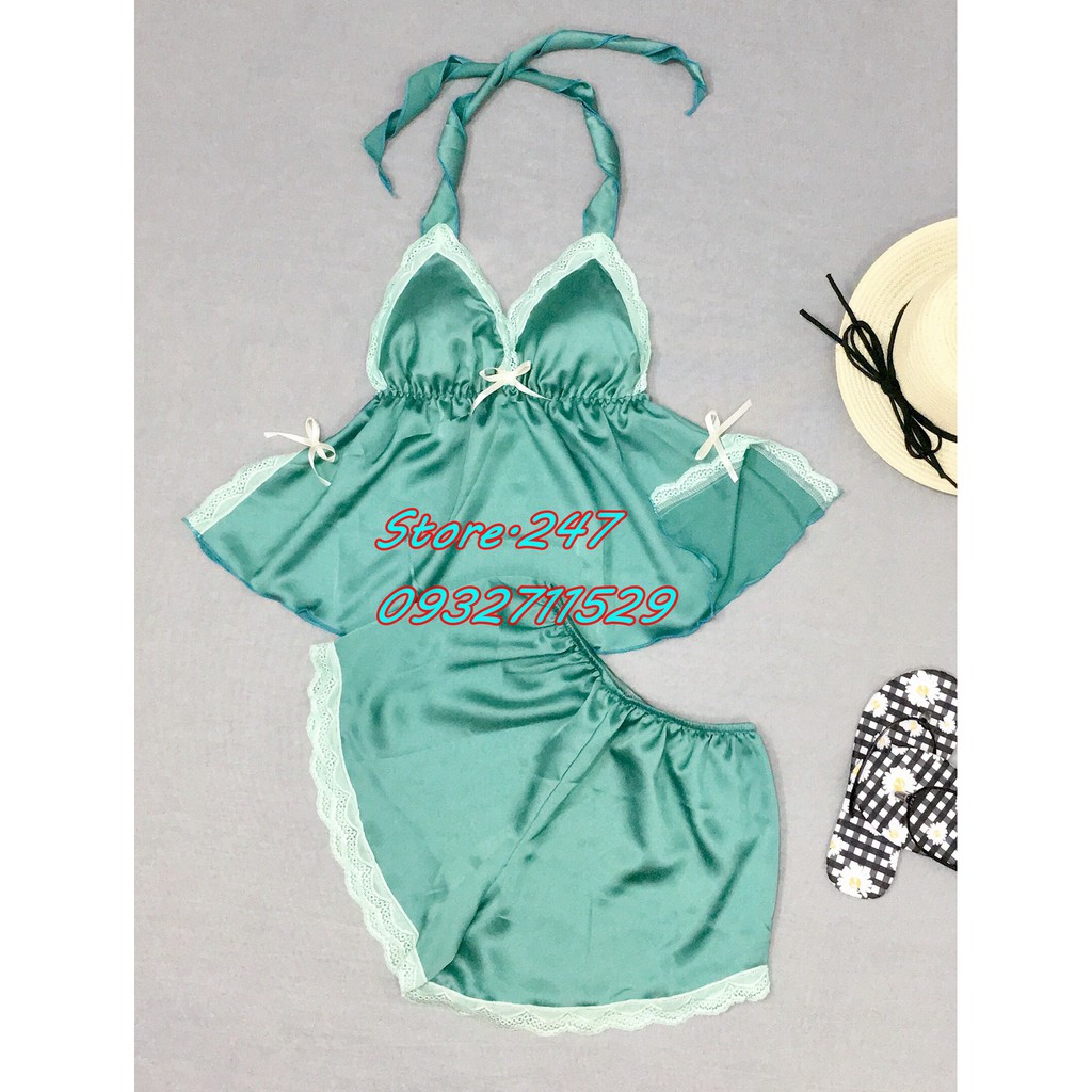 BỘ NGỦ CỘT VAI CÓ MÚT SEXY VẢI SATIN SIZE DƯỚI 55KG SIÊU MÁT SIÊU XINH LUNG LINH | BigBuy360 - bigbuy360.vn