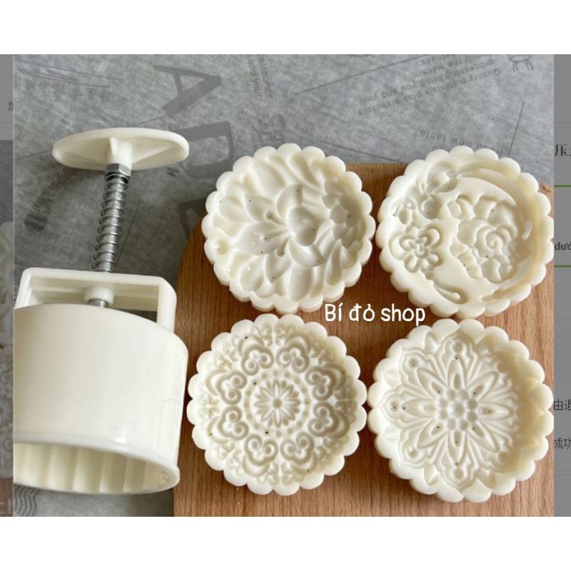 Khuôn trung thu lò xo 2022 THỎ NƠ HOA 4 mặt 1 nhấn 150g, 200g