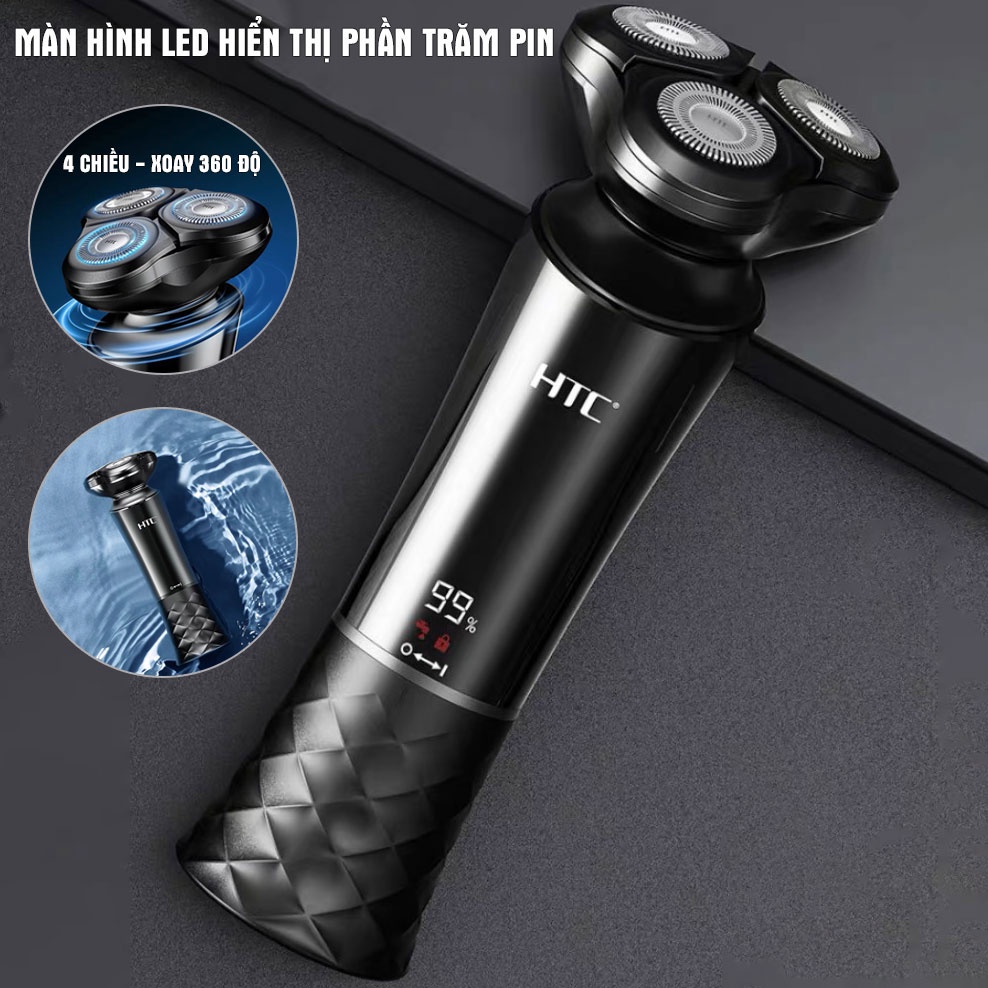 Tông đơ cắt tóc HTC chính hãng, cắt tóc, cạo râu, chấn viền, màn LED hiển thị, đầu sạc USB, tặng kèm 8 phụ kiện