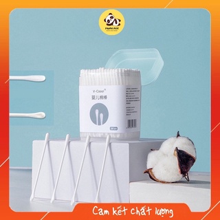 Tăm bông trẻ em Vcool kháng khuẩn cho bé sơ sinh ngoáy tai, mũi( ( hộp 200 que lõi giấy)