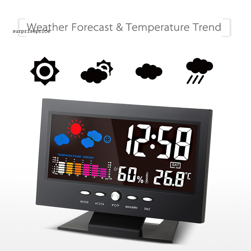 Đồng hồ điện tử hiển thị nhiệt độ thời tiết có màn hình LCD