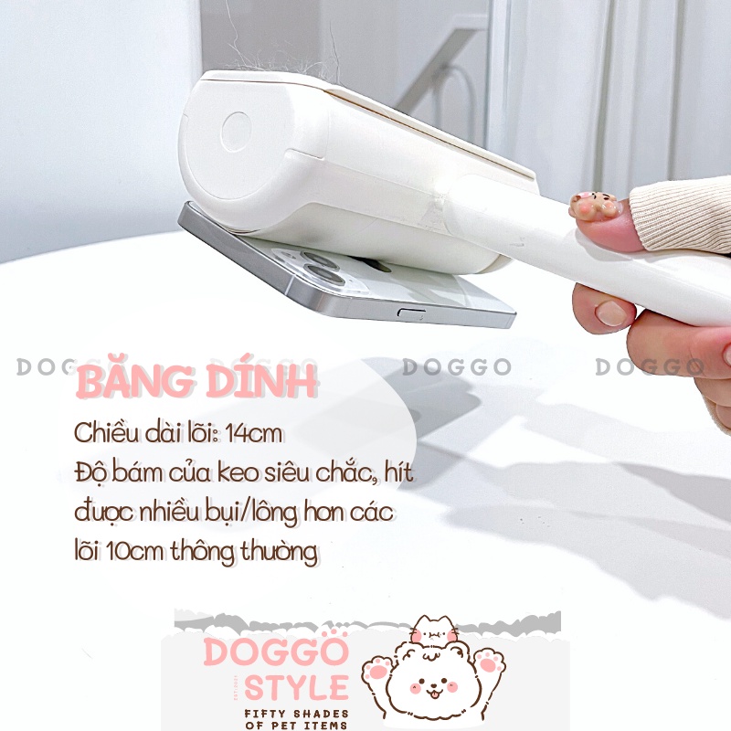 Cây Lăn Bụi Lông Chó Mèo 2 In 1 Kết Hợp Tĩnh Điện Và Băng Dính Làm Sạch Giường Nệm Sofa Áo Quần Doggo Style