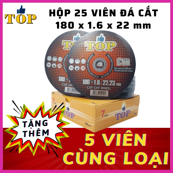 Hộp 25 viên ĐÁ CẮT SẮT 180 | Đá cắt inox | Đá cắt TOP Hàn Quốc
