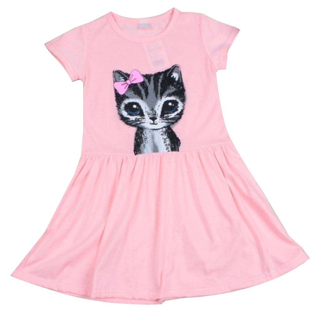 Hàng Có Sẵn Đầm Công Chúa Tay Ngắn In Hình Mèo Hoạt Hình Mùa Hè Cho Bé Gái