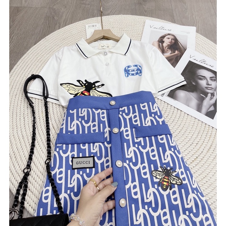 [ 𝐅𝐑𝐄𝐄 𝐒𝐇𝐈𝐏 ] SET VÁY G.C THÊU ONG MIX CHÂN VÁY KAKI THÔ