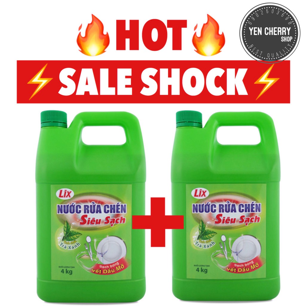 Combo 2 Can Nước Rửa Chén LIX hương Trà Xanh Siêu Sạch 4Lít