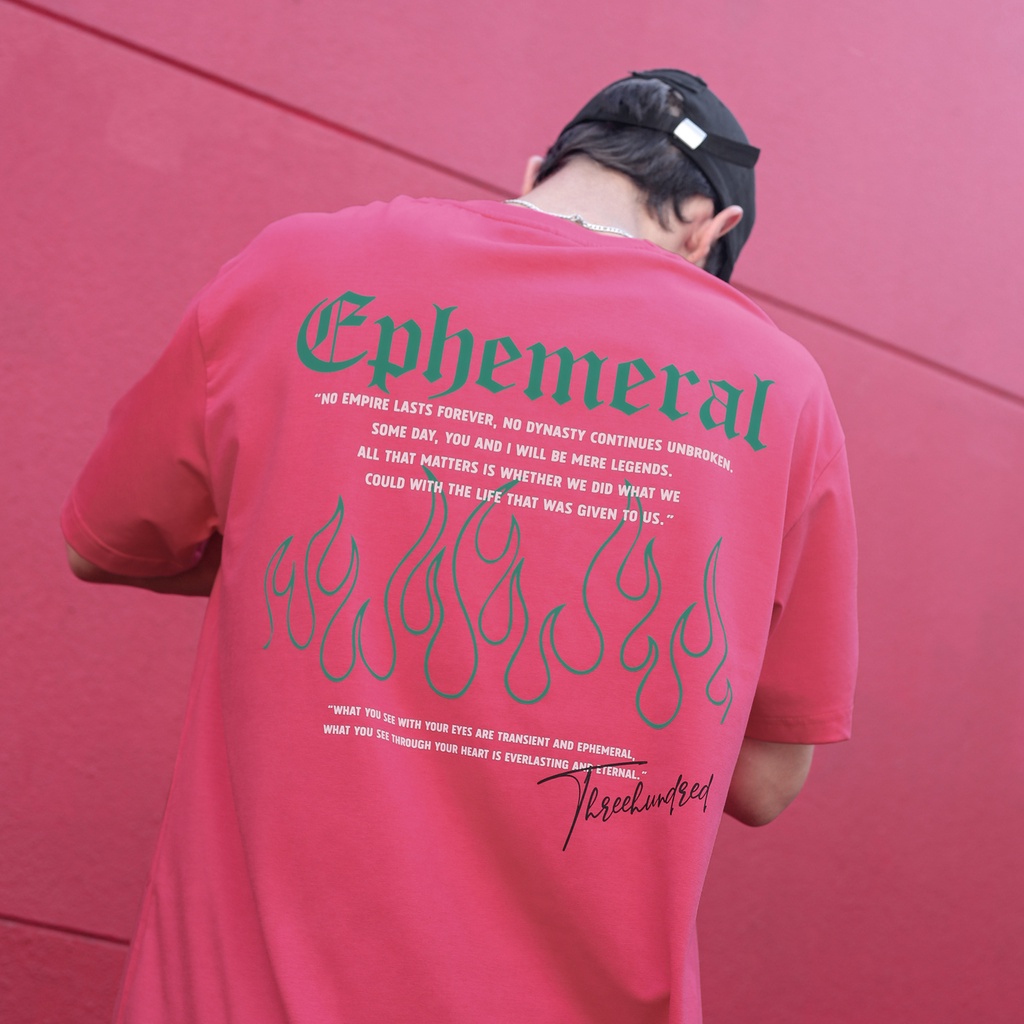 Áo Thun Màu Hồng In Chữ Ephemeral Xanh Lá Chất Liệu 100% Cotton Form Rộng Thoải Mái Unisex Nam Nữ