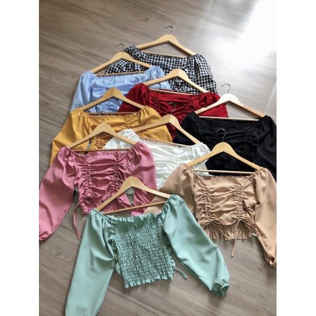 Áo Trễ Vai Rút Dây Tay Bồng Dài Cổ Vuông Bẹt Vai Croptop Kiểu Voan Kate Hở Vai Nữ Siêu Hot DRACR07 | BigBuy360 - bigbuy360.vn