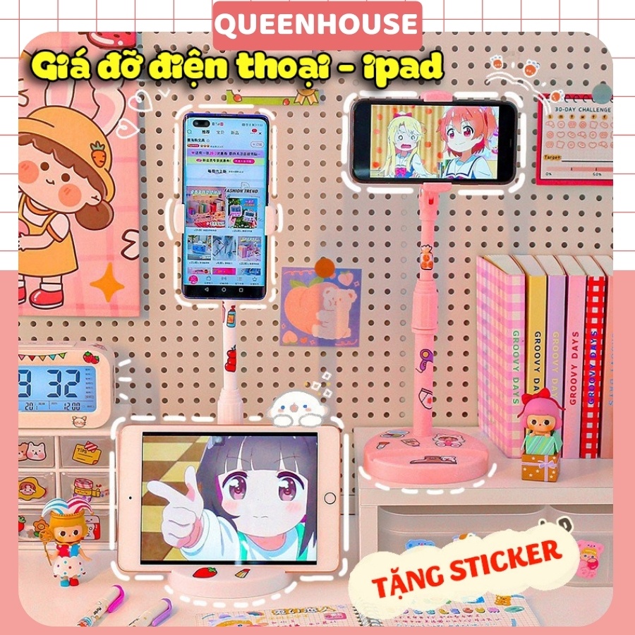 Giá đỡ điện thoại để bàn livestream, giá đỡ Ipad xem video Ổn Định Quay Phim Đa Dụng QH18 - QUEENHOUSE