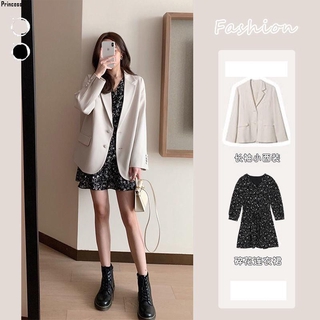 Set Áo Dài Tay Quần Dáng Dài Thời Trang Sành Điệu Cao Cấp🍑Bộ Đồ Thời Trang Thanh Lịch Cho Nữ🌱Set Áo Khoác Blazer + Đầm Ngắn Tay Dài Phong Cách Hàn Quốc