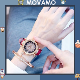 Đồng hồ dây da nữ Hamino mặt kim tuyến hoạ tiết sang chảnh DH26