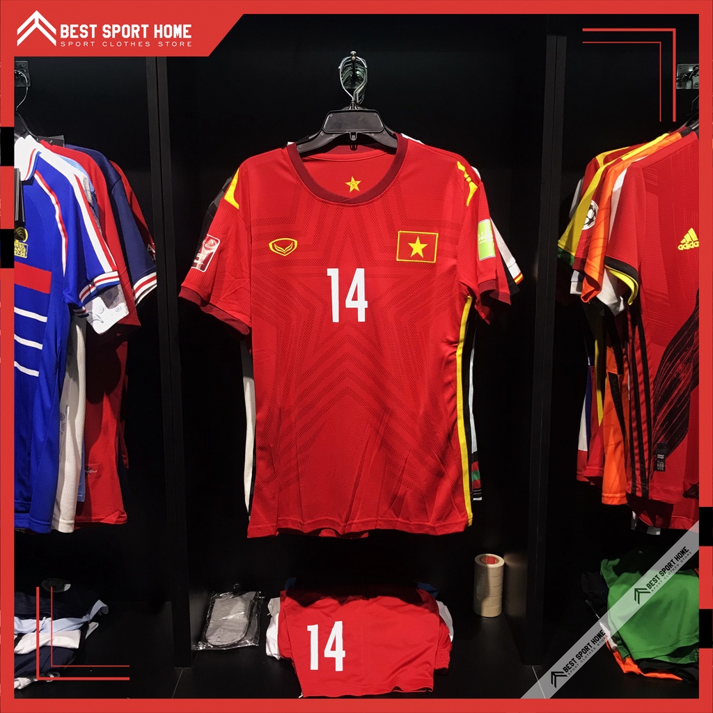 Quần Áo Bóng Đá Đội Tuyển Việt Nam Sân Nhà - Vietnam Homekit 21/22 Màu Đỏ Vải Dệt Kín Mềm Size Âu