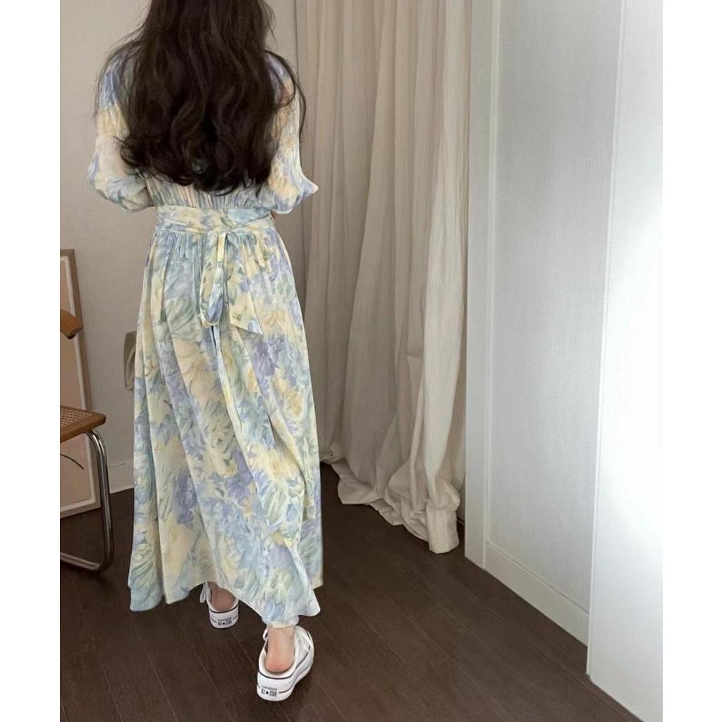 Đầm Chiffon Cổ V In Hoa Phong Cách Hàn Quốc Quý Phái 64273