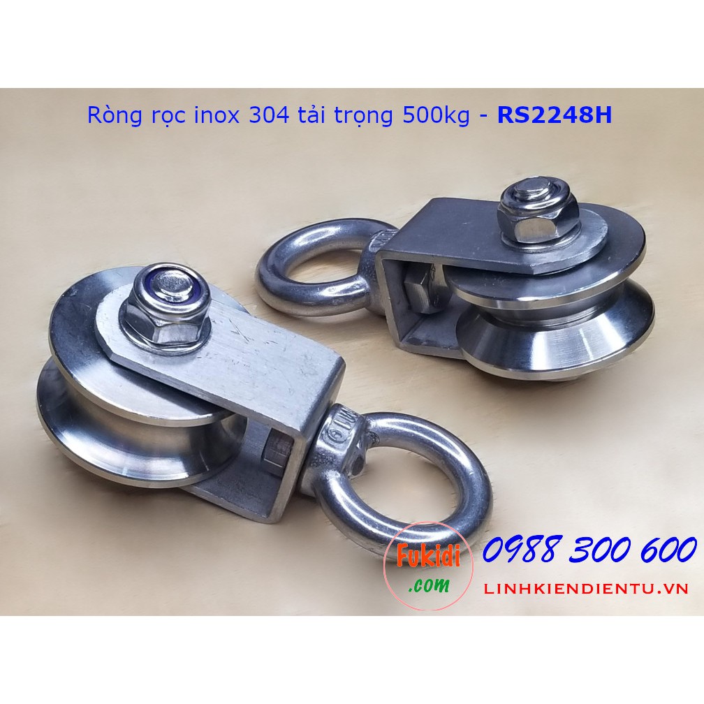 Ròng rọc inox 304 bánh xe bi 22x48mm dài 107mm tải trọng 500kg - RS2248MU, RS2248MV